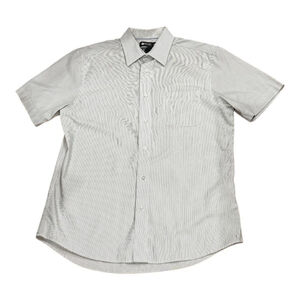 Haggar Shirt Mens 15.5 Gray Stripe Short Sleeve Button Front Classic Fit